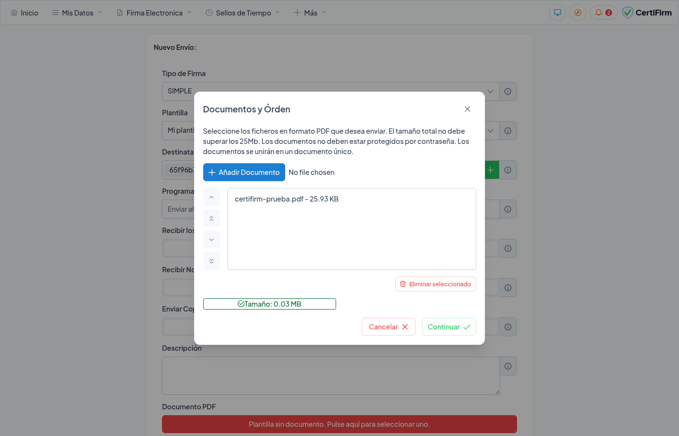 Diálogo de selección de documentos PDF